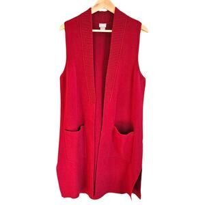 Chico's Long Red Open Front Vest Pockets Knit Women's Size 1 (Medium)